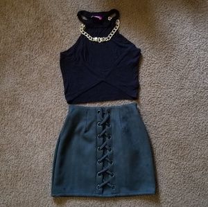 Forest Green Faux Suede Skirt